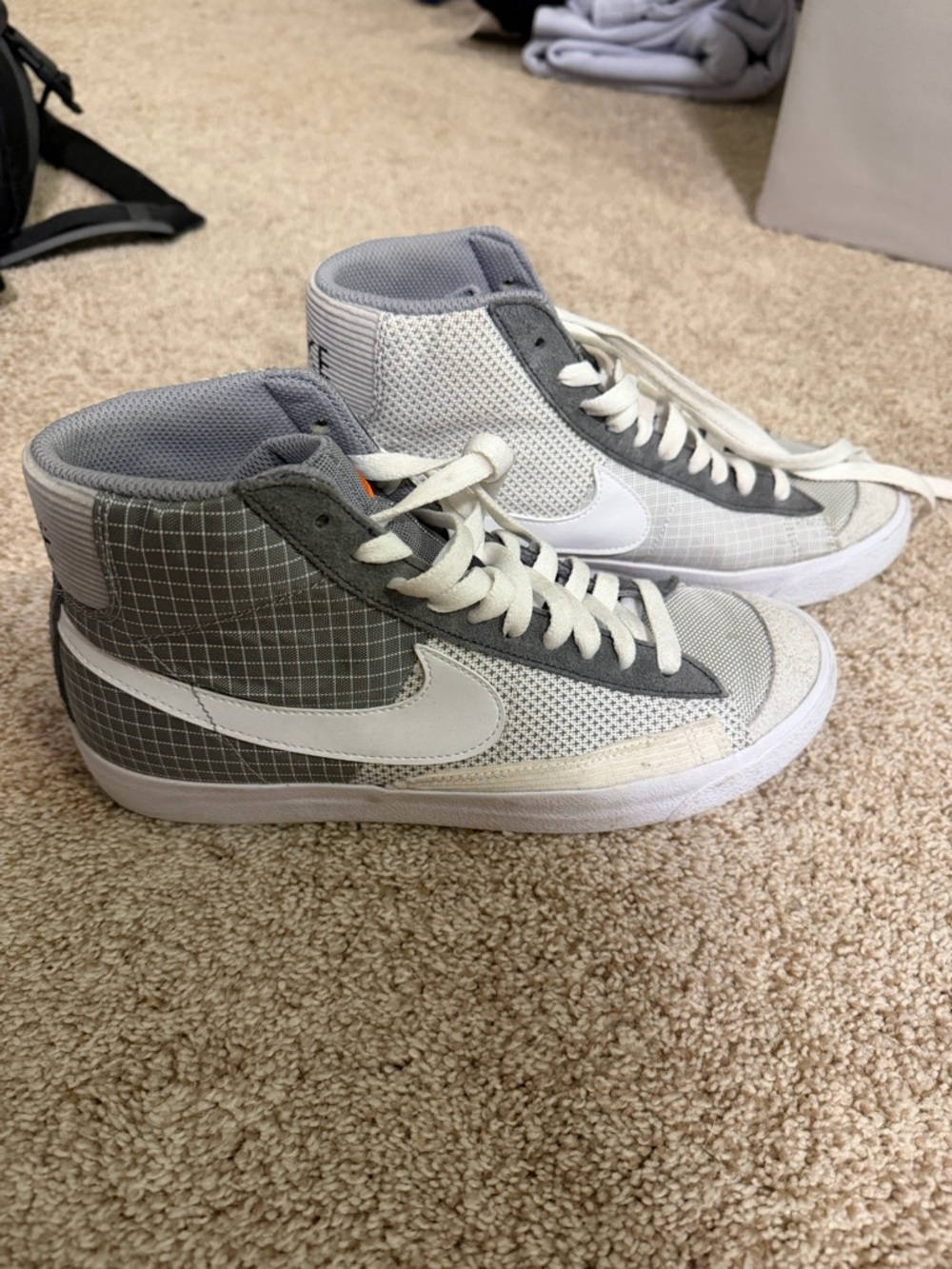 Nike Blazers Grid Panel Sneakers in Grey and White
